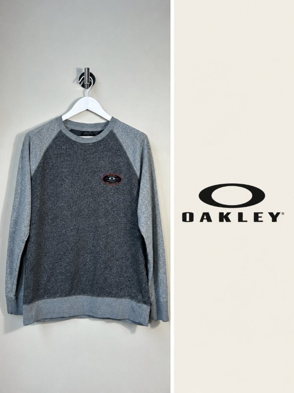 Oakley Menâs L/XL Grey Two-Tone Performance Crewneck Sweatshirt Pullover